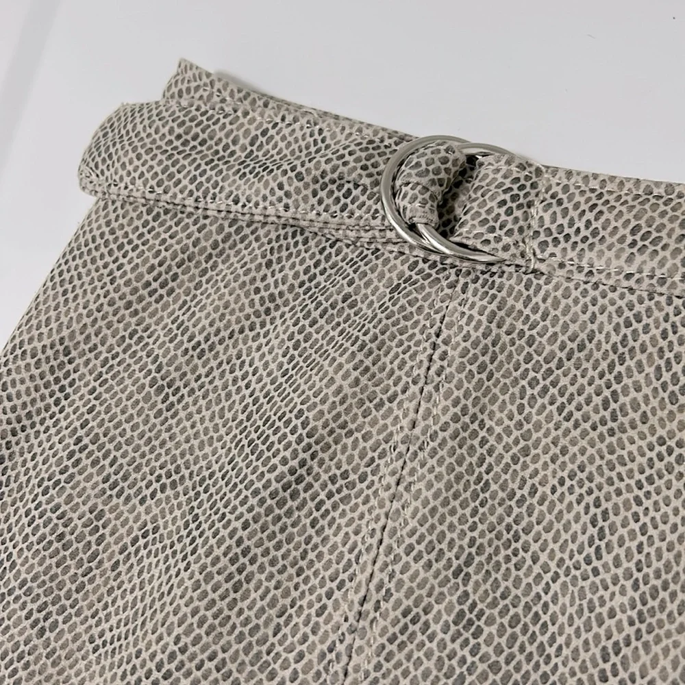 FREE PEOPLE Midnight Magic Print Mini Skirt Size 12 Taupe Moto Zip A-Line